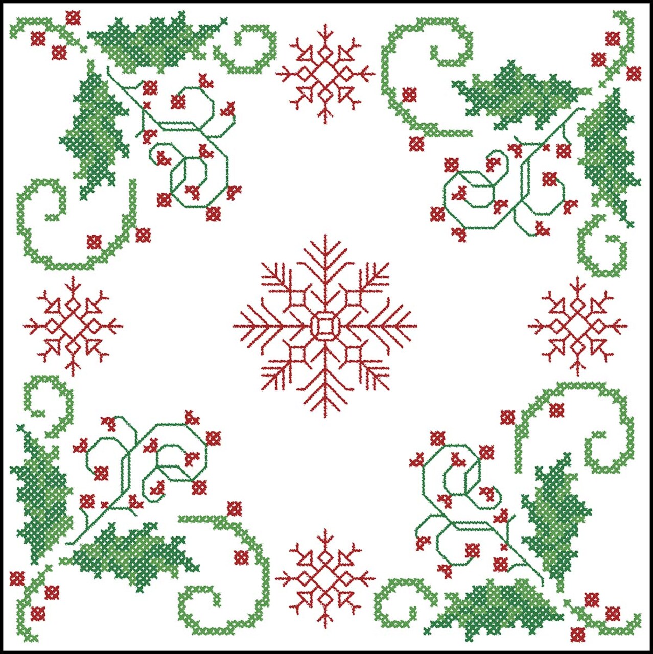 Herrschners Winter Holly Quilt Block Stamped Cross-Stitch